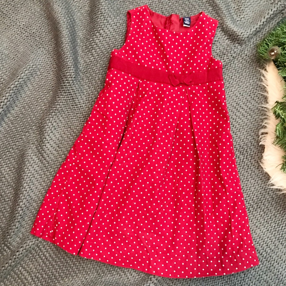 Baby Gap Red & White Polka Dot Corduroy Bow Dress